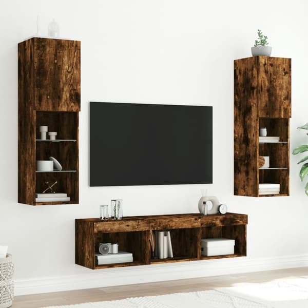vidaXL 5-osainen LED TV-kaappisarja savutammi tekninen puu