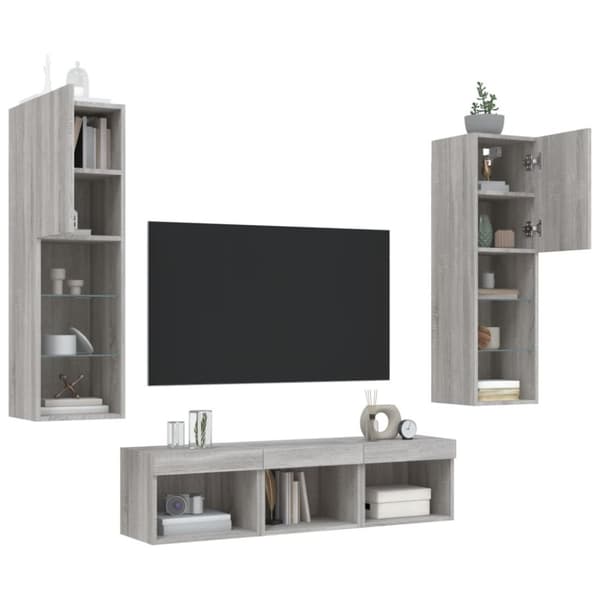 vidaXL 5-osainen LED TV-kaappisarja harmaa Sonoma tekninen puu