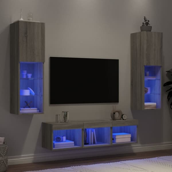 vidaXL 5-osainen LED TV-kaappisarja harmaa Sonoma tekninen puu