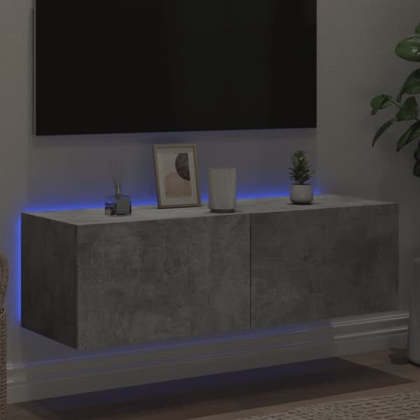 vidaXL væghængt tv-bord med LED-lys 100x35x31 cm betongrå