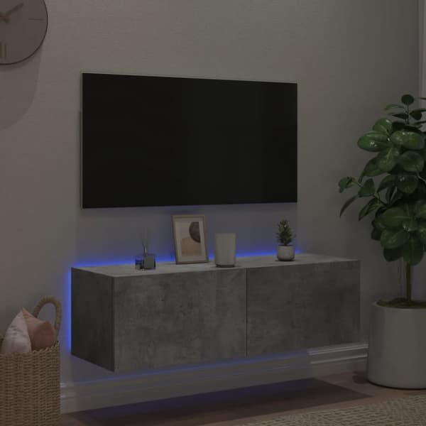 vidaXL væghængt tv-bord med LED-lys 100x35x31 cm betongrå