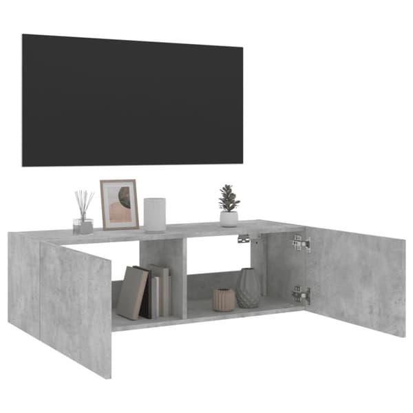 vidaXL væghængt tv-bord med LED-lys 100x35x31 cm betongrå