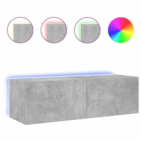vidaXL væghængt tv-bord med LED-lys 100x35x31 cm betongrå