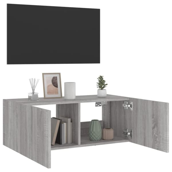 vidaXL Vegghengt TV-benk med LED grå sonoma 80x35x31 cm