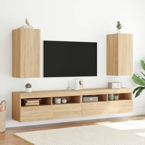 vidaXL Vegghengt TV-benk med LED sonoma eik 30,5x35x70 cm
