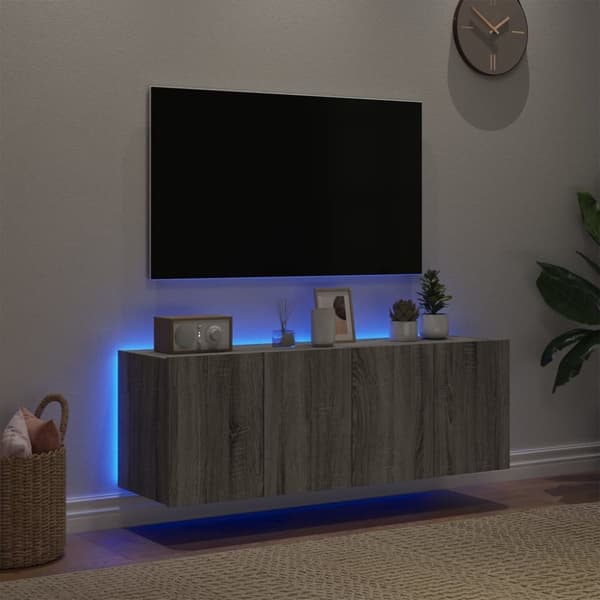 vidaXL Vegghengte TV-benker med LED 2 stk grå sonoma 60x35x41 cm