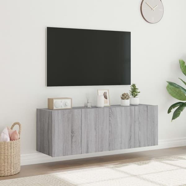 vidaXL Vegghengte TV-benker med LED 2 stk grå sonoma 60x35x41 cm