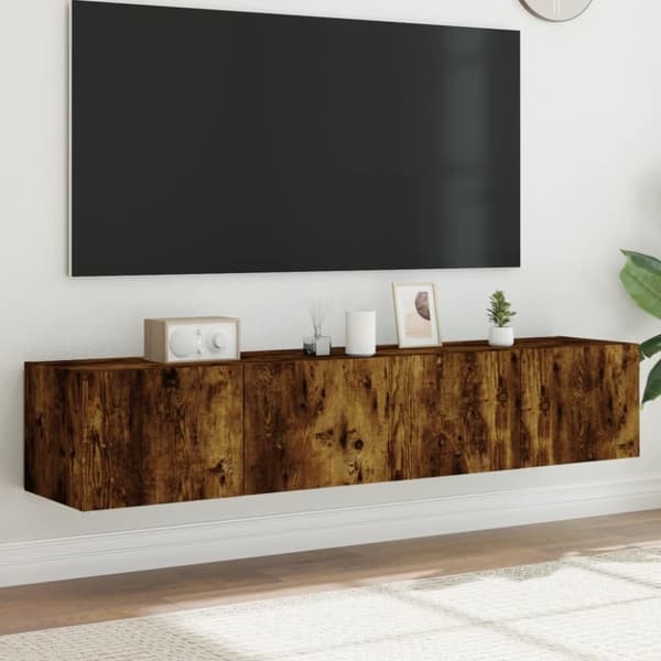 vidaXL TV-benker med LED-lys 2 stk røkt eik 80x35x31 cm