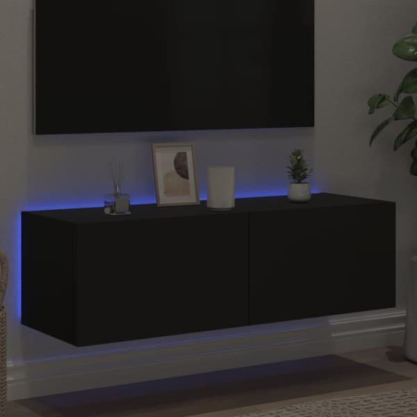 vidaXL Vegghengt TV-benk med LED svart 100x35x31 cm