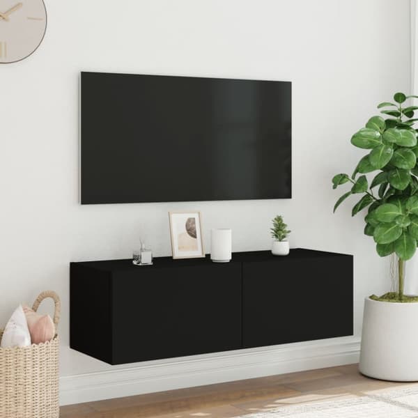 vidaXL Vegghengt TV-benk med LED svart 100x35x31 cm