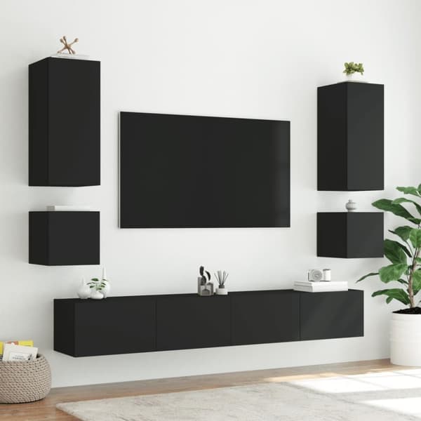 vidaXL Vegghengt TV-benk med LED svart 100x35x31 cm