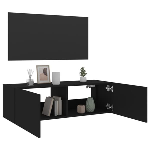 vidaXL Vegghengt TV-benk med LED svart 100x35x31 cm