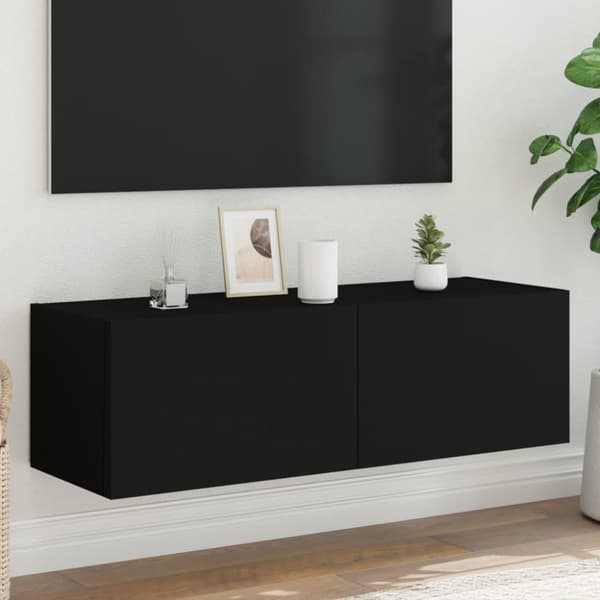 vidaXL Vegghengt TV-benk med LED svart 100x35x31 cm