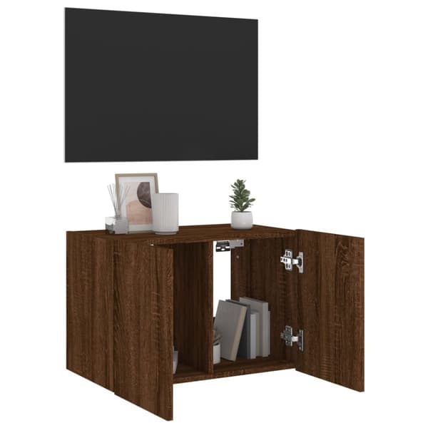 vidaXL Vegghengt TV-benk med LED brun eik 60x35x41 cm