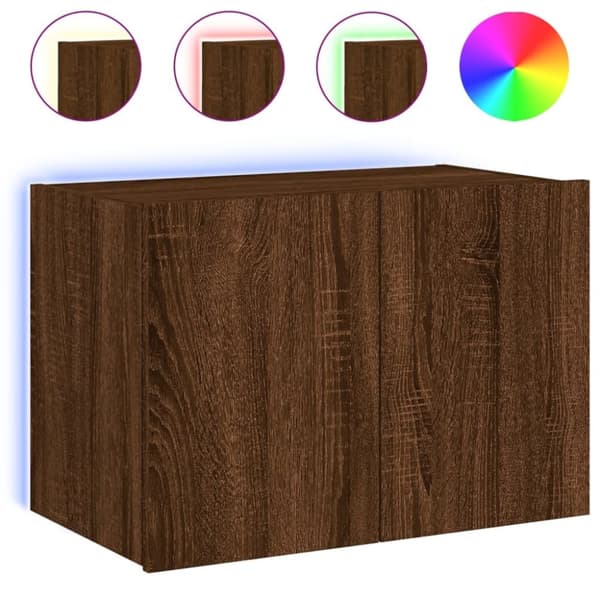 vidaXL Vegghengt TV-benk med LED brun eik 60x35x41 cm