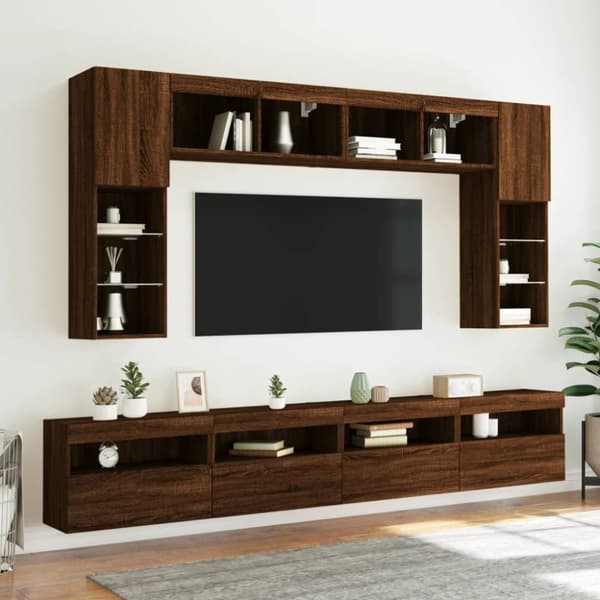 vidaXL Vegghengt TV-benk med LED brun eik 60x30x40 cm
