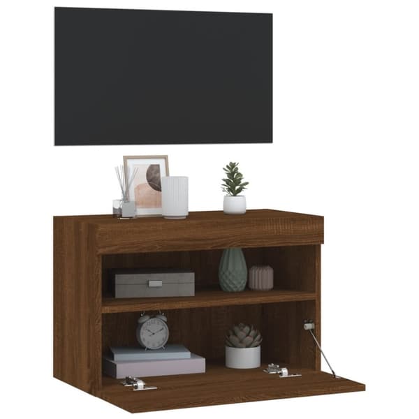vidaXL Vegghengt TV-benk med LED brun eik 60x30x40 cm
