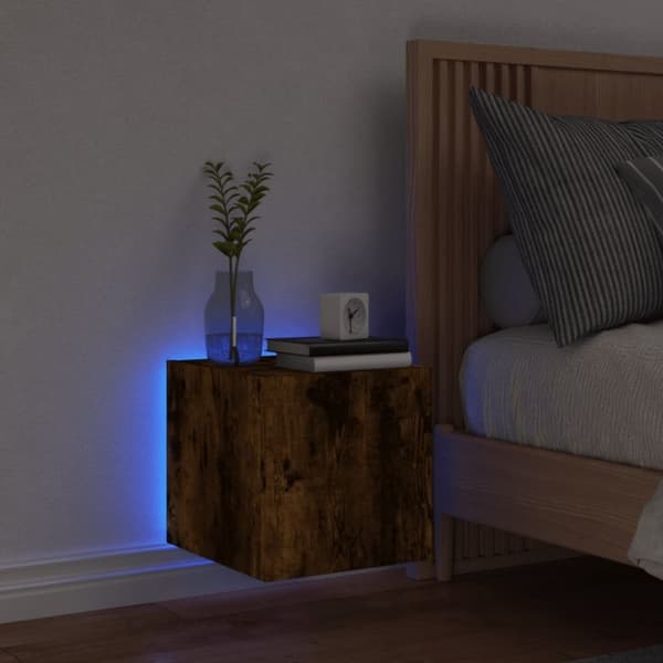 vidaXL Vegghengt TV-benk med LED røkt eik 30,5x35x30 cm