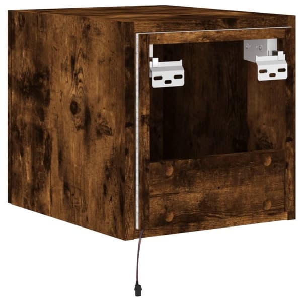 vidaXL Vegghengt TV-benk med LED røkt eik 30,5x35x30 cm