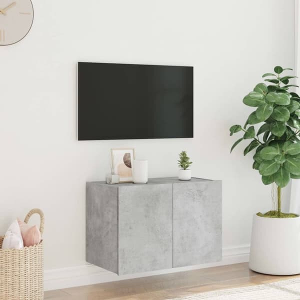 vidaXL Vegghengt TV-benk med LED-lys betonggrå 60x35x41 cm