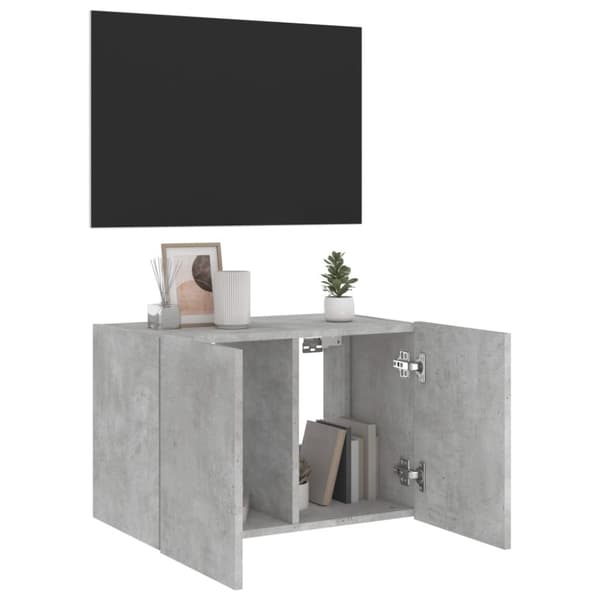 vidaXL Vegghengt TV-benk med LED-lys betonggrå 60x35x41 cm