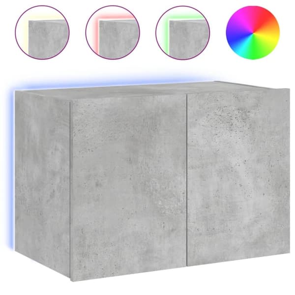 vidaXL Vegghengt TV-benk med LED-lys betonggrå 60x35x41 cm
