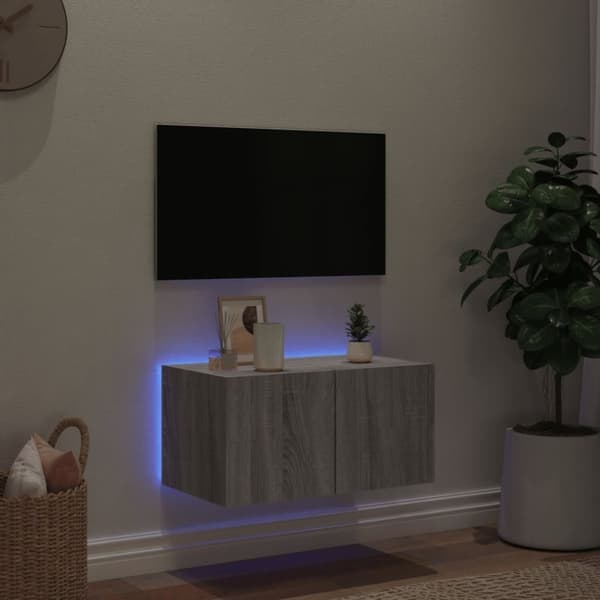 vidaXL Vegghengt TV-benk med LED grå sonoma 60x35x31 cm