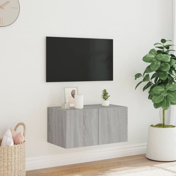 vidaXL Vegghengt TV-benk med LED grå sonoma 60x35x31 cm