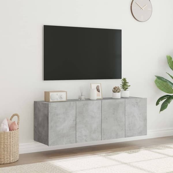vidaXL Vegghengte TV-benker med LED-lys 2 stk betonggrå 60x35x41 cm