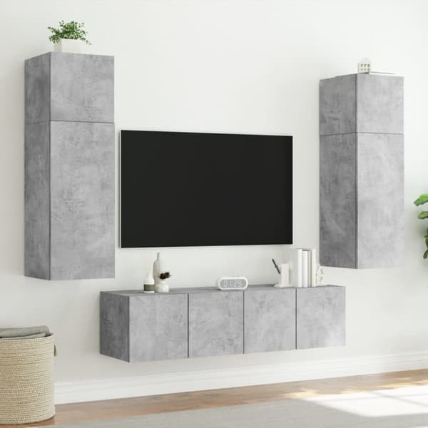vidaXL Vegghengte TV-benker med LED-lys 2 stk betonggrå 60x35x41 cm