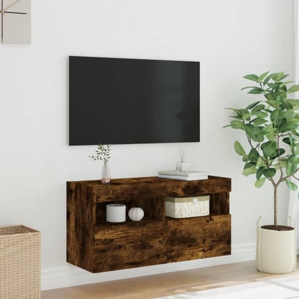 vidaXL Vegghengt TV-benk med LED røkt eik 80x30x40 cm