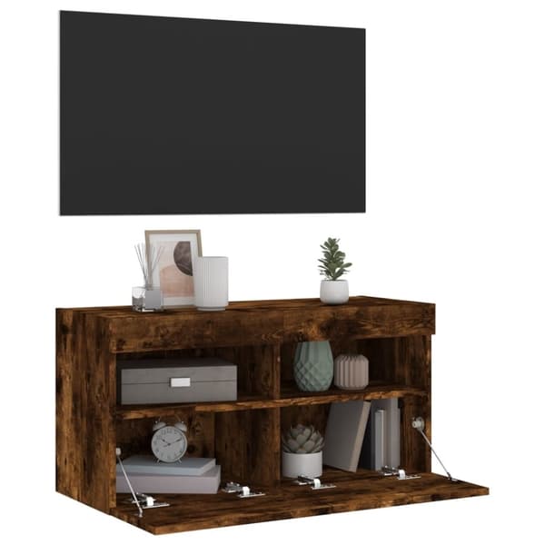 vidaXL Vegghengt TV-benk med LED røkt eik 80x30x40 cm