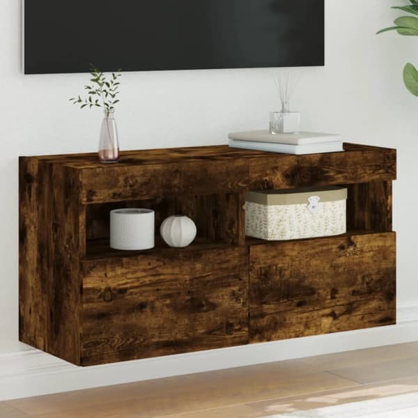 vidaXL Vegghengt TV-benk med LED røkt eik 80x30x40 cm