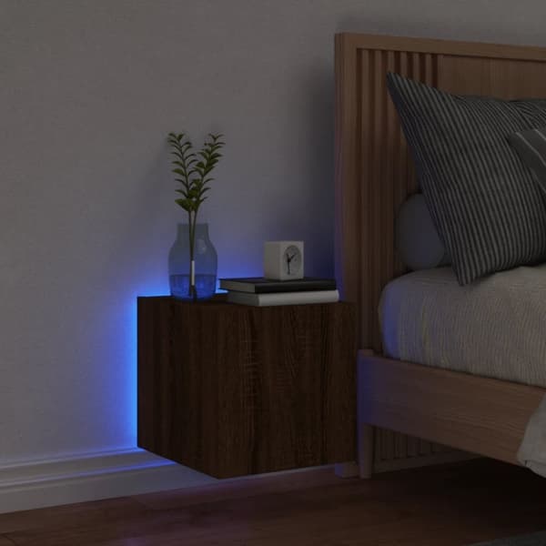 vidaXL væghængt tv-bord med LED-lys 30,5x35x30 cm brun egetræsfarve