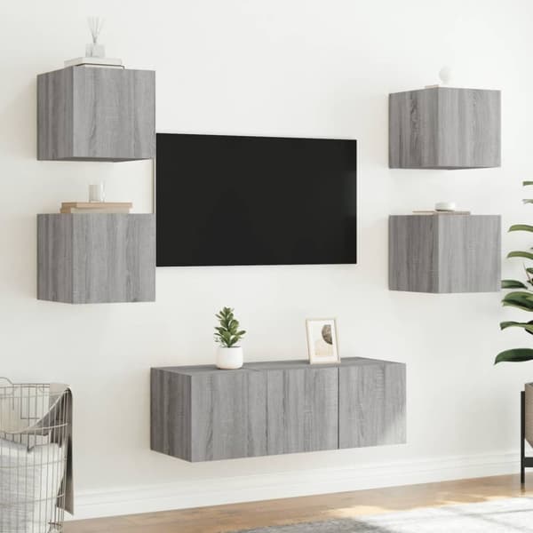 vidaXL væghængte tv-borde 2 stk. LED-lys 30,5x35x30 cm grå sonoma-eg