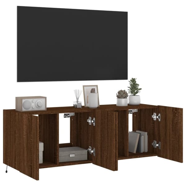 vidaXL Vegghengte TV-benker med LED 2 stk brun eik 60x35x41 cm