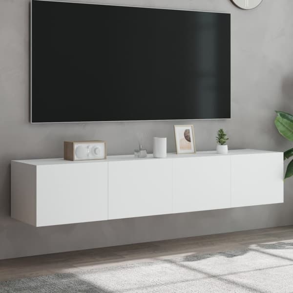 vidaXL Vegghengte TV-benker med LED 2 stk hvit 80x35x31 cm