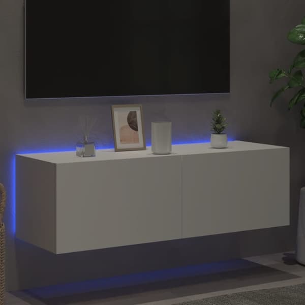 vidaXL Väggmonterad tv-bänk LED vit 100x35x31 cm