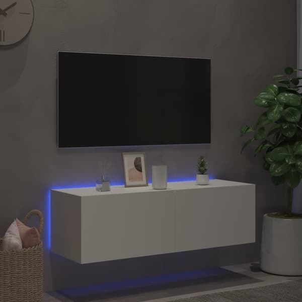vidaXL Väggmonterad tv-bänk LED vit 100x35x31 cm