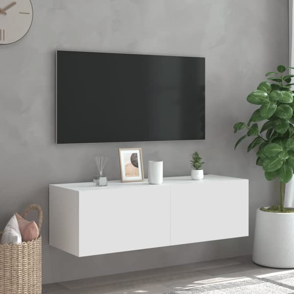 vidaXL Väggmonterad tv-bänk LED vit 100x35x31 cm
