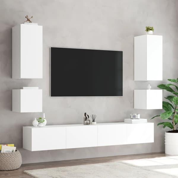 vidaXL Väggmonterad tv-bänk LED vit 100x35x31 cm