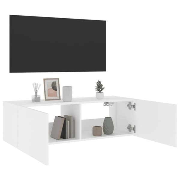 vidaXL Väggmonterad tv-bänk LED vit 100x35x31 cm