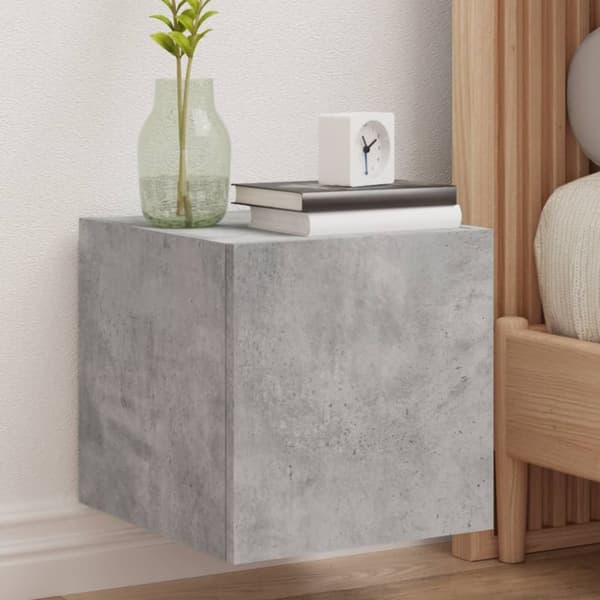 vidaXL Vegghengt TV-benk med LED-lys betonggrå 30,5x35x30 cm