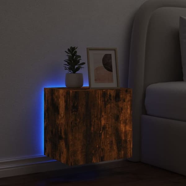 vidaXL TV-seinäkaappi LED-valoilla savutammi 40,5x35x40 cm