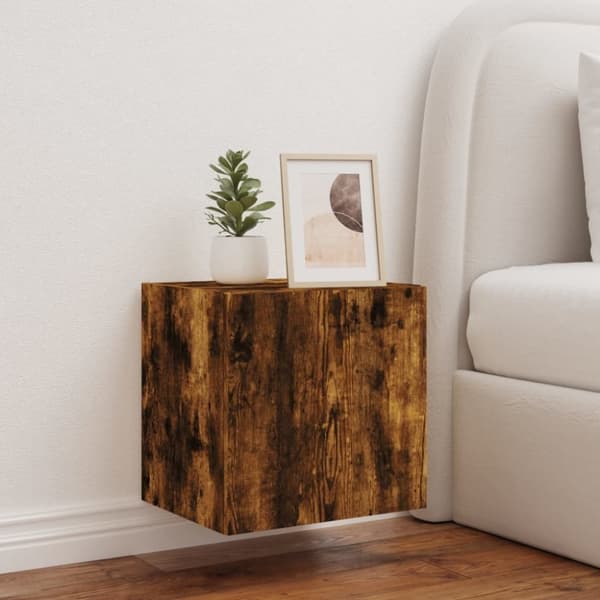 vidaXL TV-seinäkaappi LED-valoilla savutammi 40,5x35x40 cm