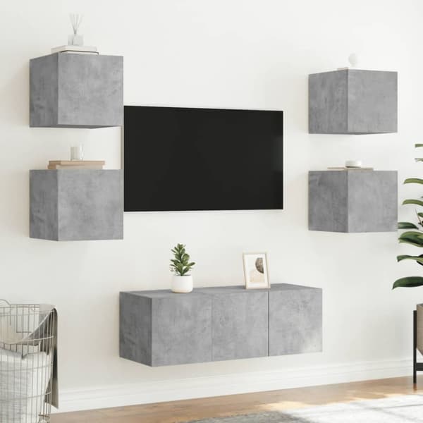vidaXL væghængt tv-bord med LED-lys 30,5x35x30 cm betongrå