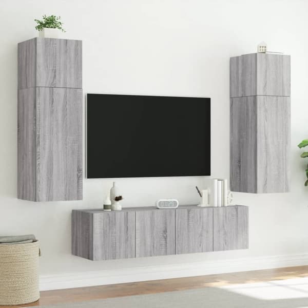 vidaXL Vegghengt TV-benk med LED grå sonoma 80x35x41 cm