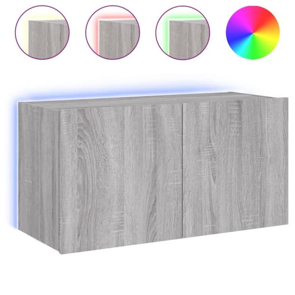 vidaXL Vegghengt TV-benk med LED grå sonoma 80x35x41 cm