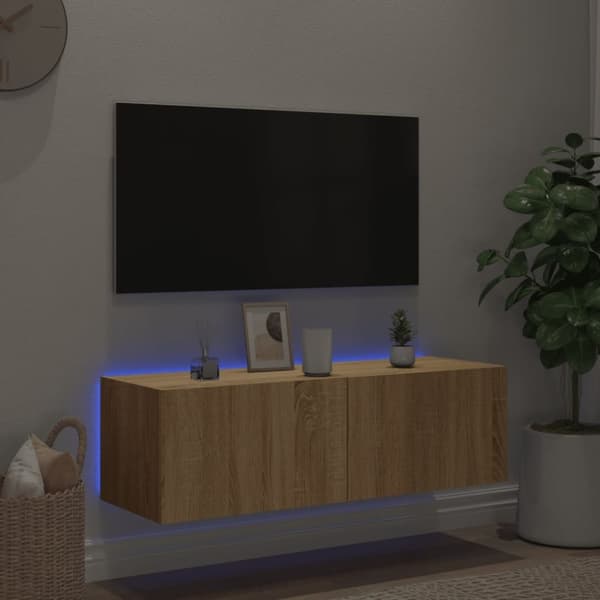 vidaXL Vegghengt TV-benk med LED sonoma eik 100x35x31 cm