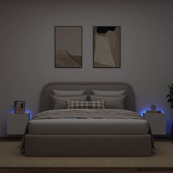 vidaXL væghængte tv-borde 2 stk. med LED-lys 40,5x35x40 cm hvid